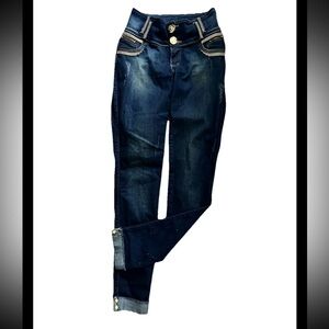 RHERO Brazilian Compression Skinny Jeans Embellished Blue Sz Euro 32 US Sz 2